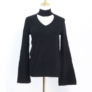 NWT AQUA Pullover CASHMERE Sweater Women's Size XS Black Halter Neck Bell Sleeve